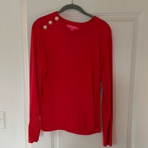 Lilly Pulitzer Red Long Sleeve Top with Embellished Shoulder